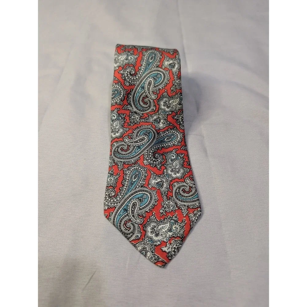 Kuppenheimer Silk Tie Red‎ Paisley Teal Gray USA Made Classic Vintage Men's Tie